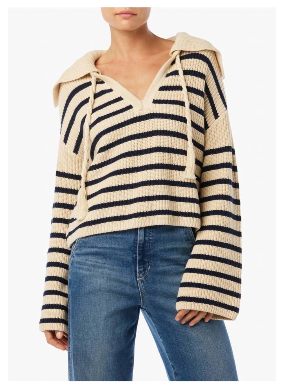 BOGO! JOE'S JEANS Sloane Collared Sweater in Cream Navy Breton Stripe Medium